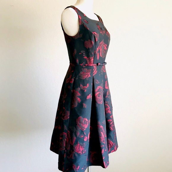 Talbots Women’s Black Red Roses Sleeveless Semi-Formal Cocktail Dress 2 (S/M) - Picture 2 of 15